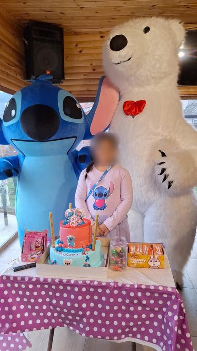 Парти Изненада с син Стич розов Стич бяла мечка бяло мече stitch парти