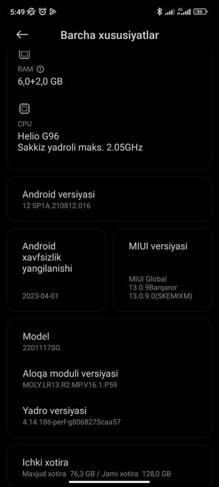 Xiaomi redmi note 11 s 5 gb 6+2 128 gb li ful yangi korobka dakum bor