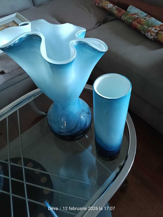 Set Vaza decorativa cu tavita din sticla, lucrat manual Topescu