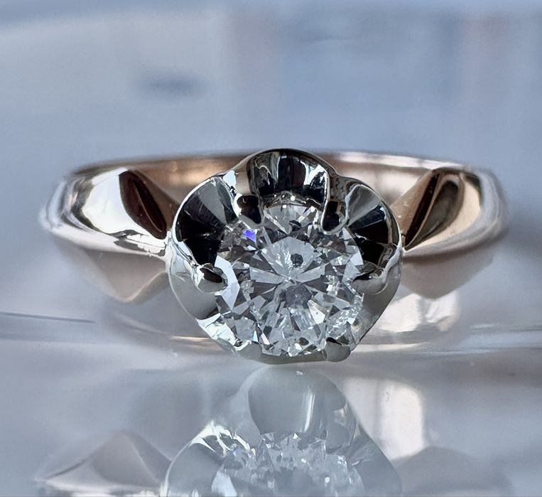 Руски Съветски златен пръстен с Диамант