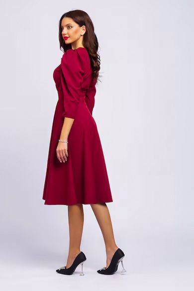 Rochie midi eleganta Burgundy / Bordo / Visinie, marime S