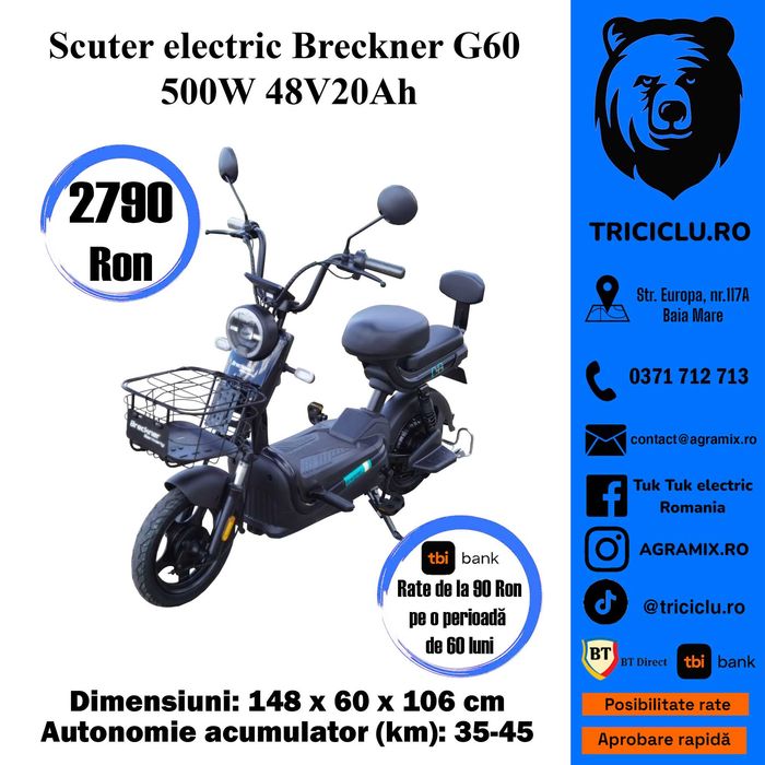 Scuter electric Breckner G60 rosu negru nou fara permis Agramix