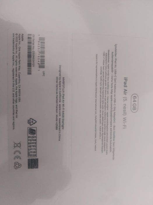 I Pad Air 5 . Holati yangi karobka, rangi oq(gold). orginal