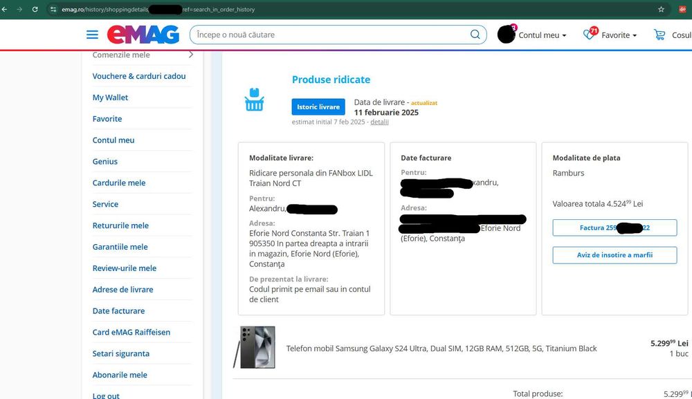 S24 ULTRA Black 512GB, Garantie eMag 12 luni, liber de retea