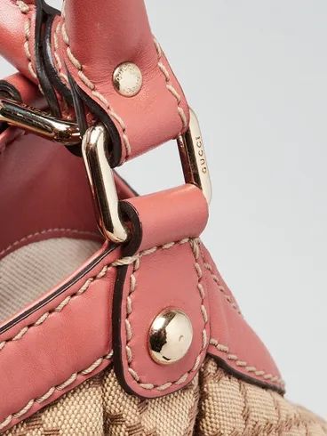 Gucci Beige/Pink Diamante Canvas Medium Sukey Bag