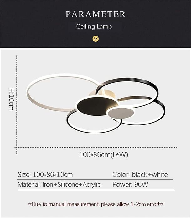 Модерна LED таванна лампа черно и бяло 100×86 см 96W + дистанционн