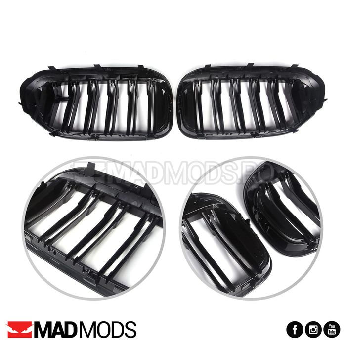 Set grile duble M BMW Seria 5 G30 G31 G38 M5 F90 2017-2020, Negru luci