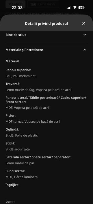 Masuta de toaleta din lemn