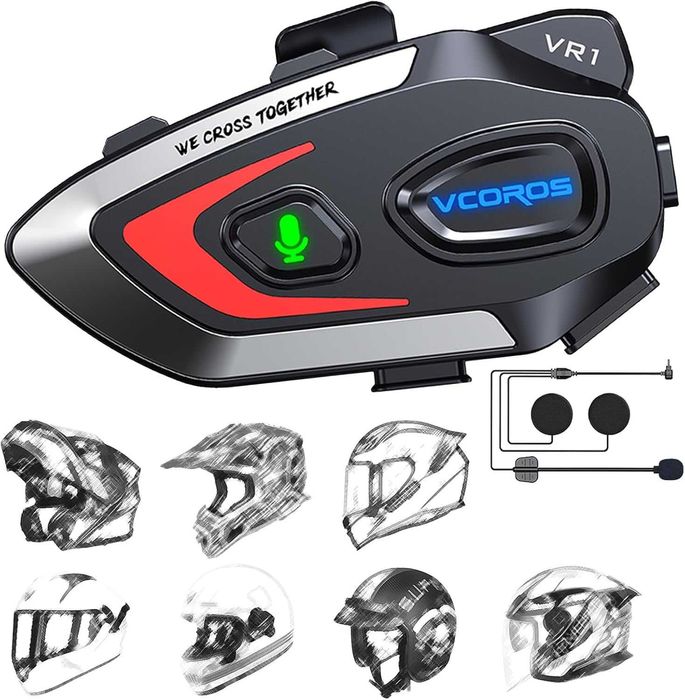 Нов интерком за каска  VCOROS VR1 - 25ч. Батерия Bluetooth слушалки ...