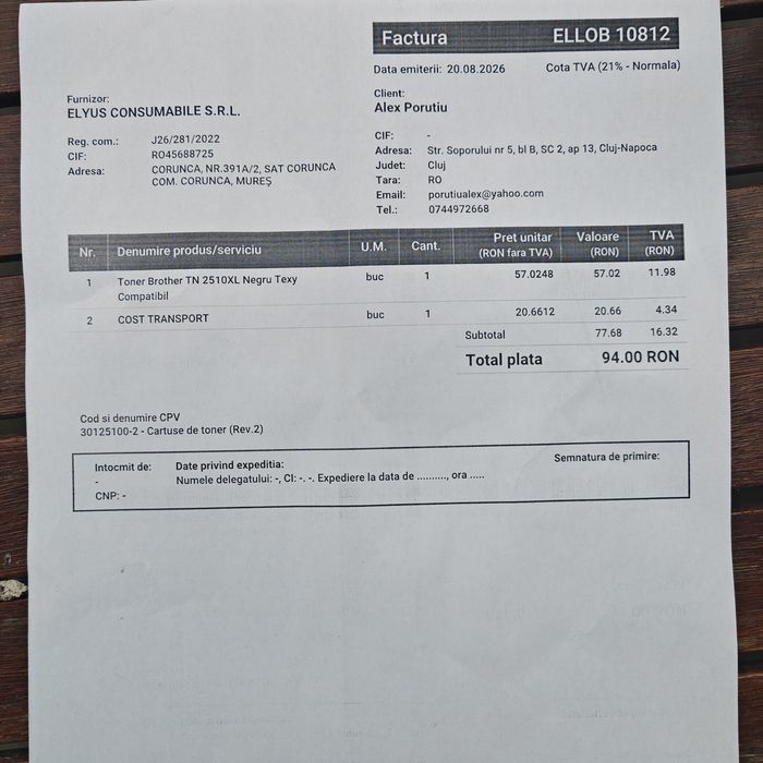 Cartus/toner brother TN2520xl