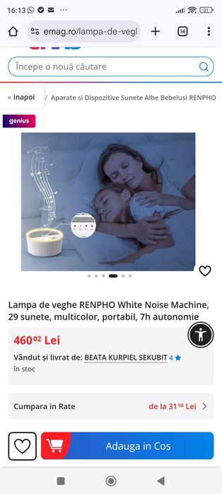 Lampa de veghe RENPHO White Noise Machine,noua