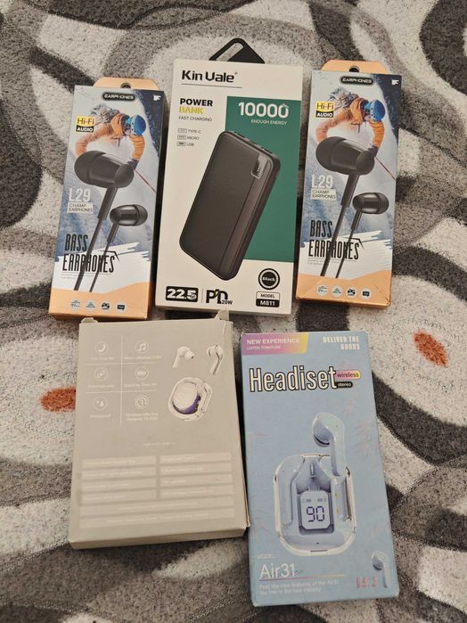 Беспроводные наушники, проводные, powerbank