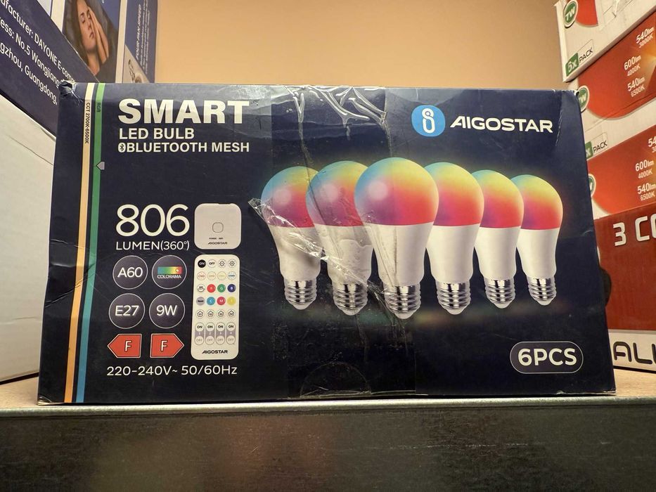 Bec Smart LED Aigostar Bluetooth Mesh 806lm A60 E27 9W pachet 6 bucati