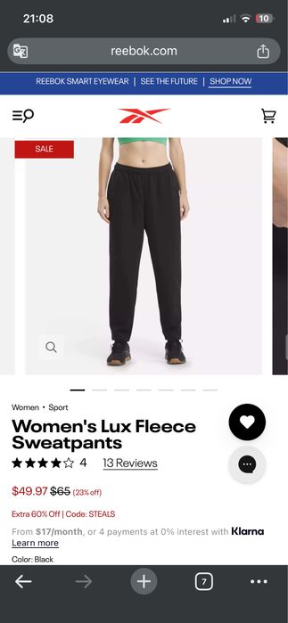 Женские трикотажные штаны фирмы Reebok