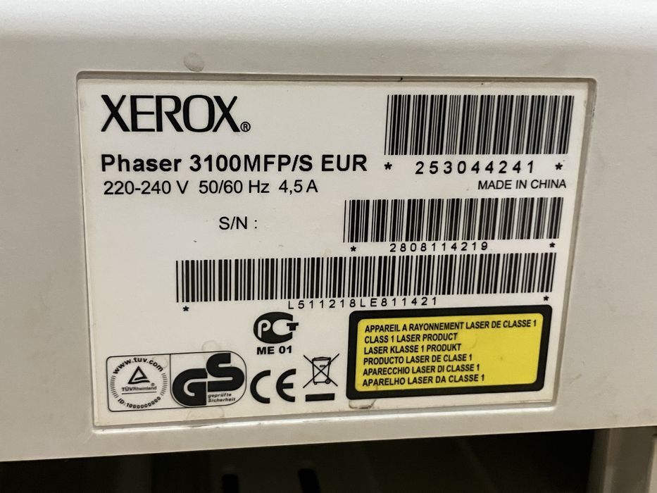 3 в 1 лазарен принтер Xerox Phaser 3100MFP/S.     SCANNED 1476  PAGES. PRINTED 3708  PAGES.