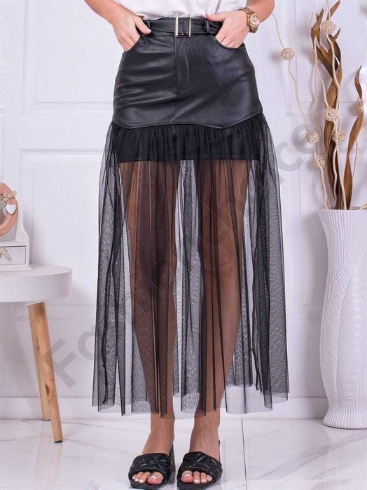 Кожена пола с тюл