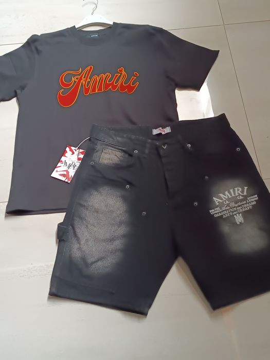 Compleu bărbați tricou și pantaloni scurți de blugi Amiri