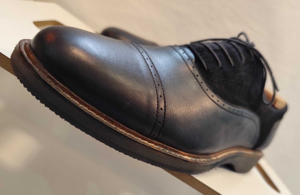 Pantofi oxford 41.5 42 cap toe Dermod piele naturala moale navy