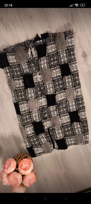 Fustă maxi din tweed patchwork, groasa, handmade, gri-negru cu detalii