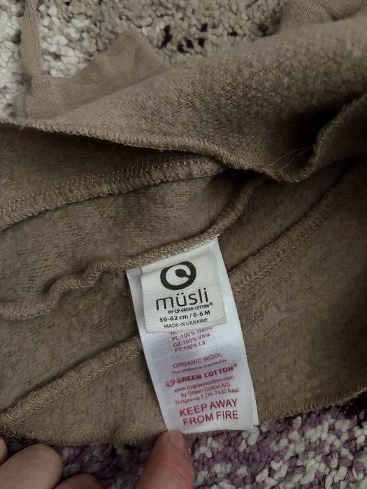 Cagula + manusi lana fleece Musli 0-12 luni