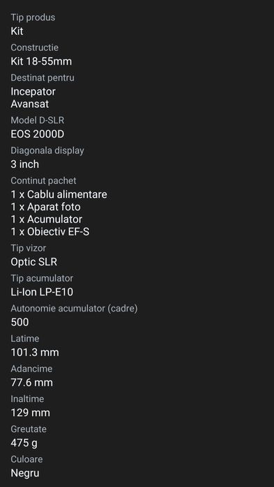 Aparat foto & video Canon EOS 2000D