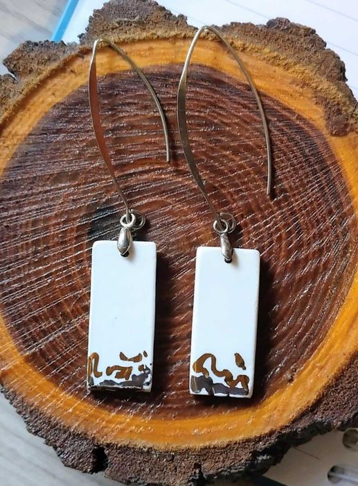 Ръчно изработени керамични обеци, златно лустро