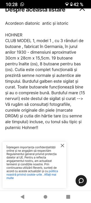 vând acordeon hohner