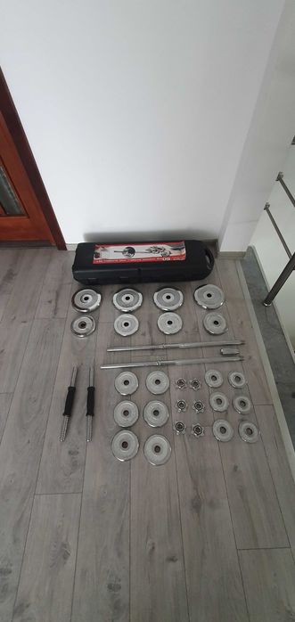 Set de discuri cu bare de haltera si gantere pentru fitness, ajustabile, din otel cromat, 50kg