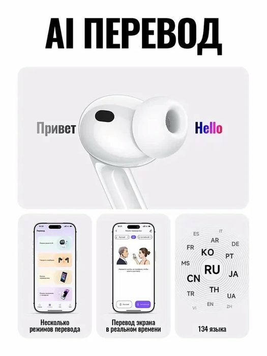 Hoco EW98 TWS, AI перевод, ANC+ENC, Bluetooth 6.0, мониторинг здоровья
