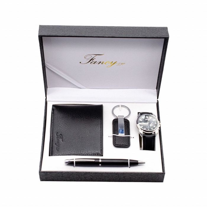 Елегантен мъжки комплект – Часовник, портфейл, химикал и ключодържател