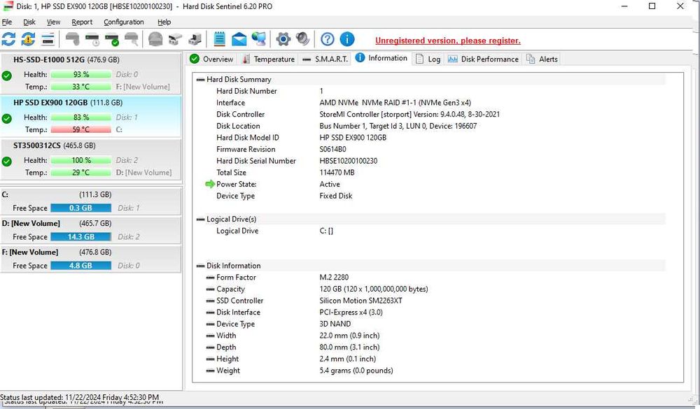 SSD HP EX900, 120GB, M.2 2280