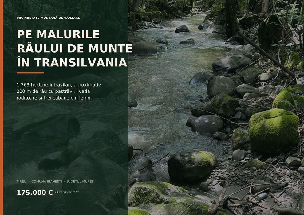1,76 ha intravilan cu pârâu de munte și 3 cabane – Via Transilvanica, Mureș