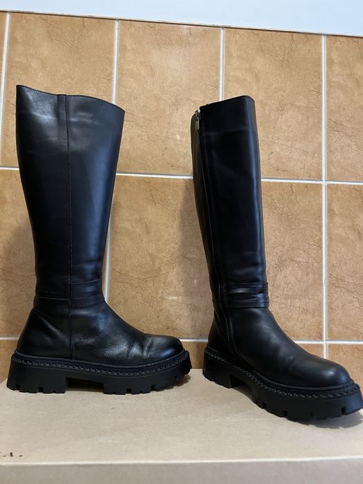 Cizme piele naturala neagra cu fermoar