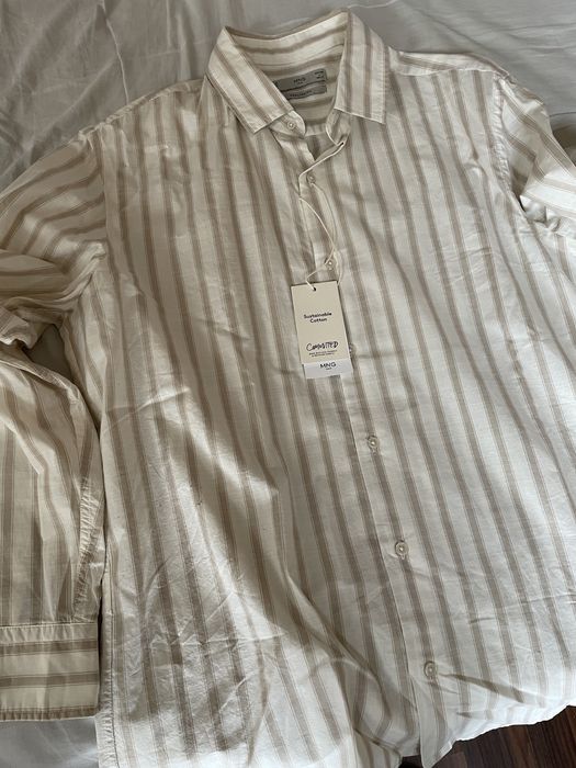 Mango, риза, кафяво и бяло райе, L