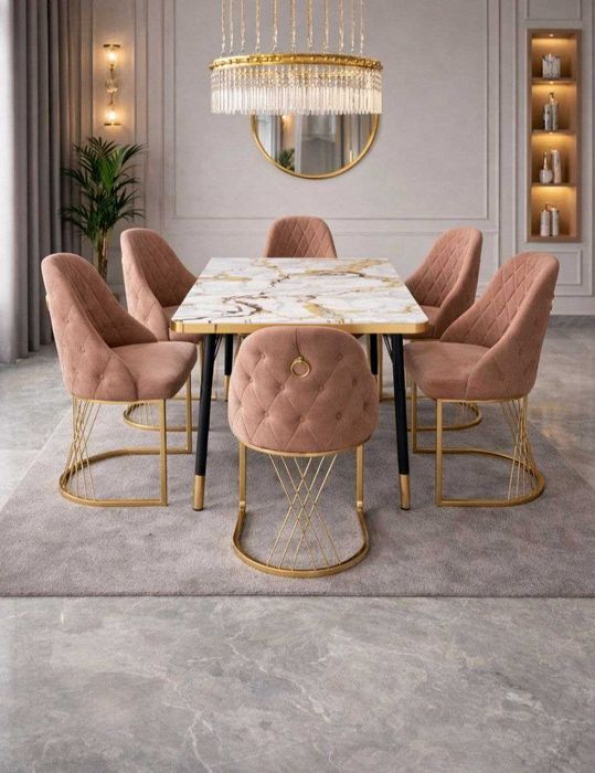 Zamonaviy ovqatlanish stoli va stullari.  Oбеденный стол и стулья