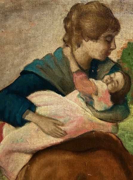 Tablou rusesc f VECHI, ulei/pânză/lemn semnat 70x50cm+rama Școală rusă