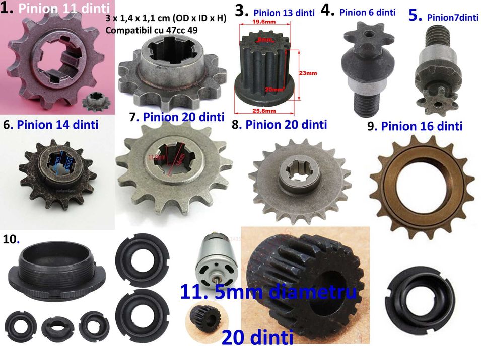 Pinion 6-7-11-13-14-20-44 dinti pentru motoare. Noi!