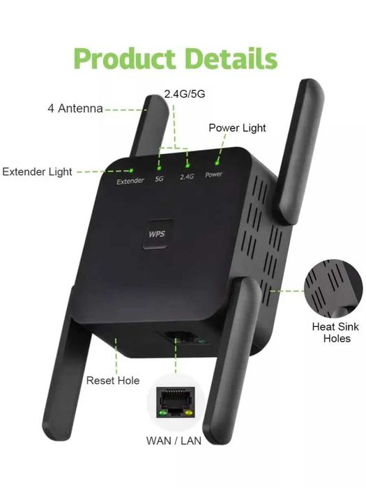 Усилитель wi-fi, два диапазона 2.4/5 ГГц,300мб,5G