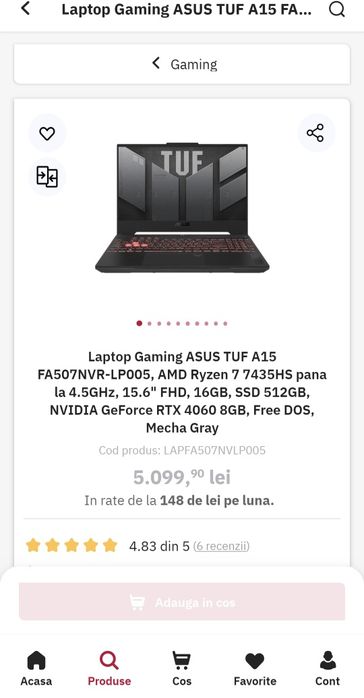 Oferta laptop gaming asus tuf