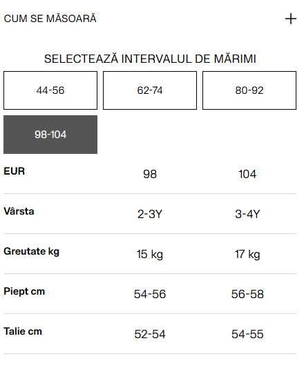 Salopetă vătuită H&M - iarna - 98
