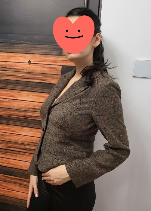 Sacou office din stofa, jacheta în carouri tweed, Masura 38