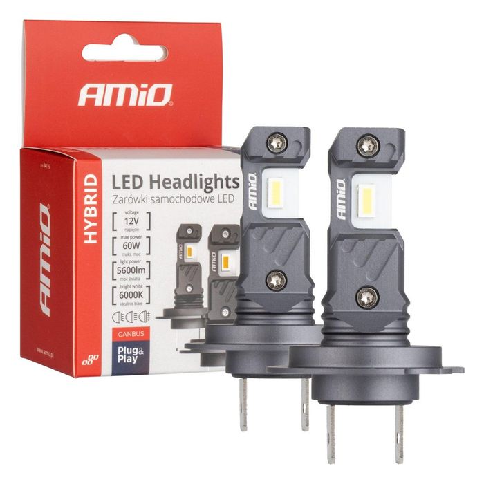 Led крушки за кола hybrid серия h7 h18 6000k canbus 60w amio-04115