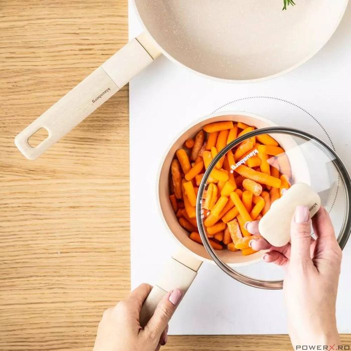 Set 4 oale si 2 tigai cu strat antiaderent, bej, 12 piese, capac