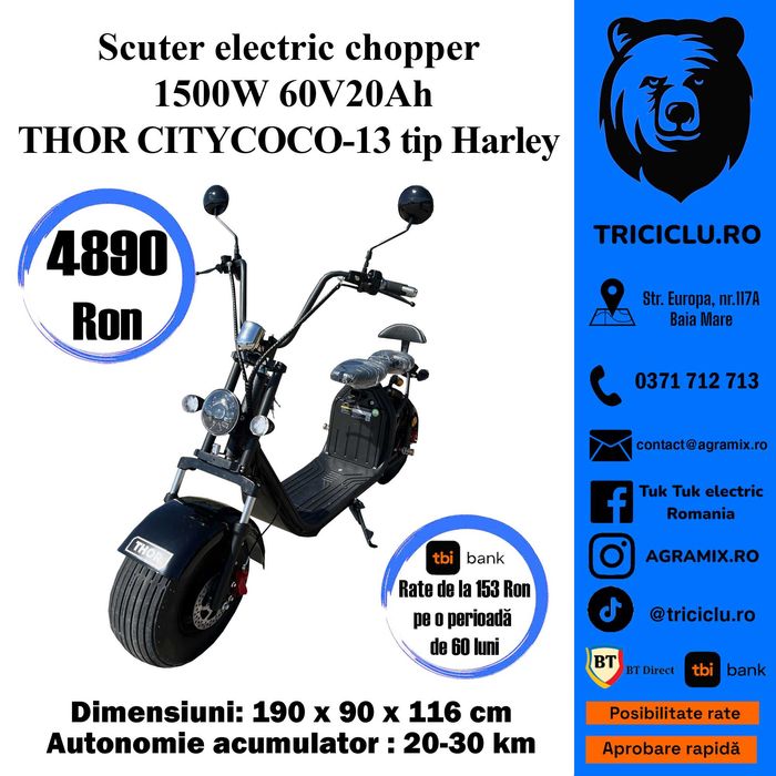 Scuter electric THOR CITYCOCO-11-12-13 tip Harley fara permis