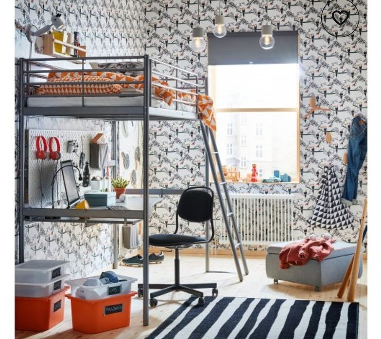 Легло втори етаж с бюро под него ИКЕА