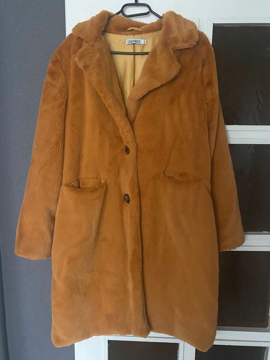 Палто еко косъм в тиквен цвят