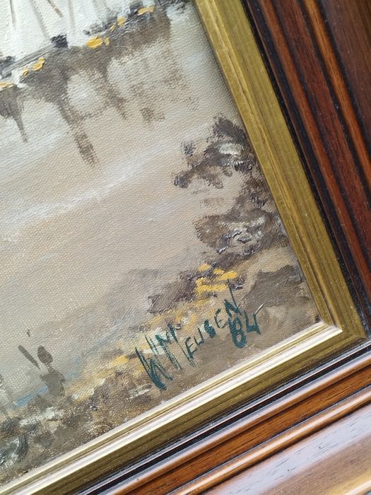 Винтидж холандска картина, масло върху платно , подписана