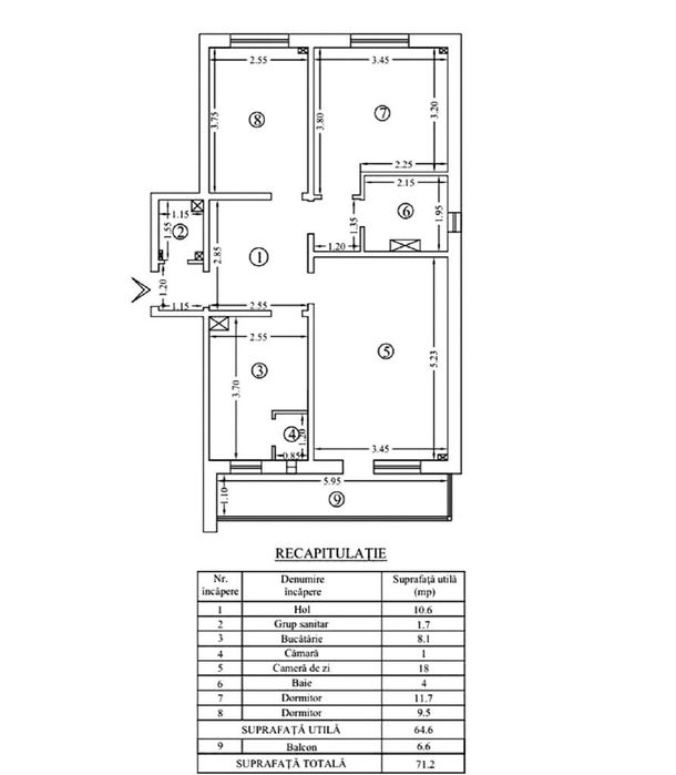 DACIA – Ap 3 camere, Etaj 2/4, 72 Mp, Bloc 1980