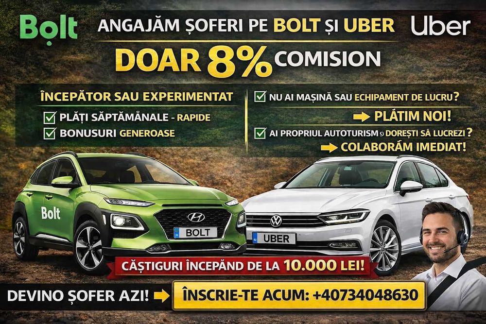 FLOTA 8% Uber/Bolt (începe rapid), lucrează cu mașina ta!