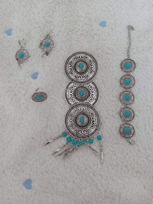 Набор казакша серьги, подвеска, браслет, кольцо